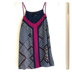 Pink, white, and blue printed blouse